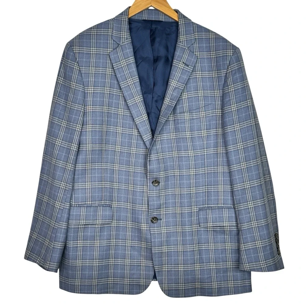 Brooks Brothers Regent Fit 46R Blue Plaid 100% Wool Blazer Sport Coat Mens